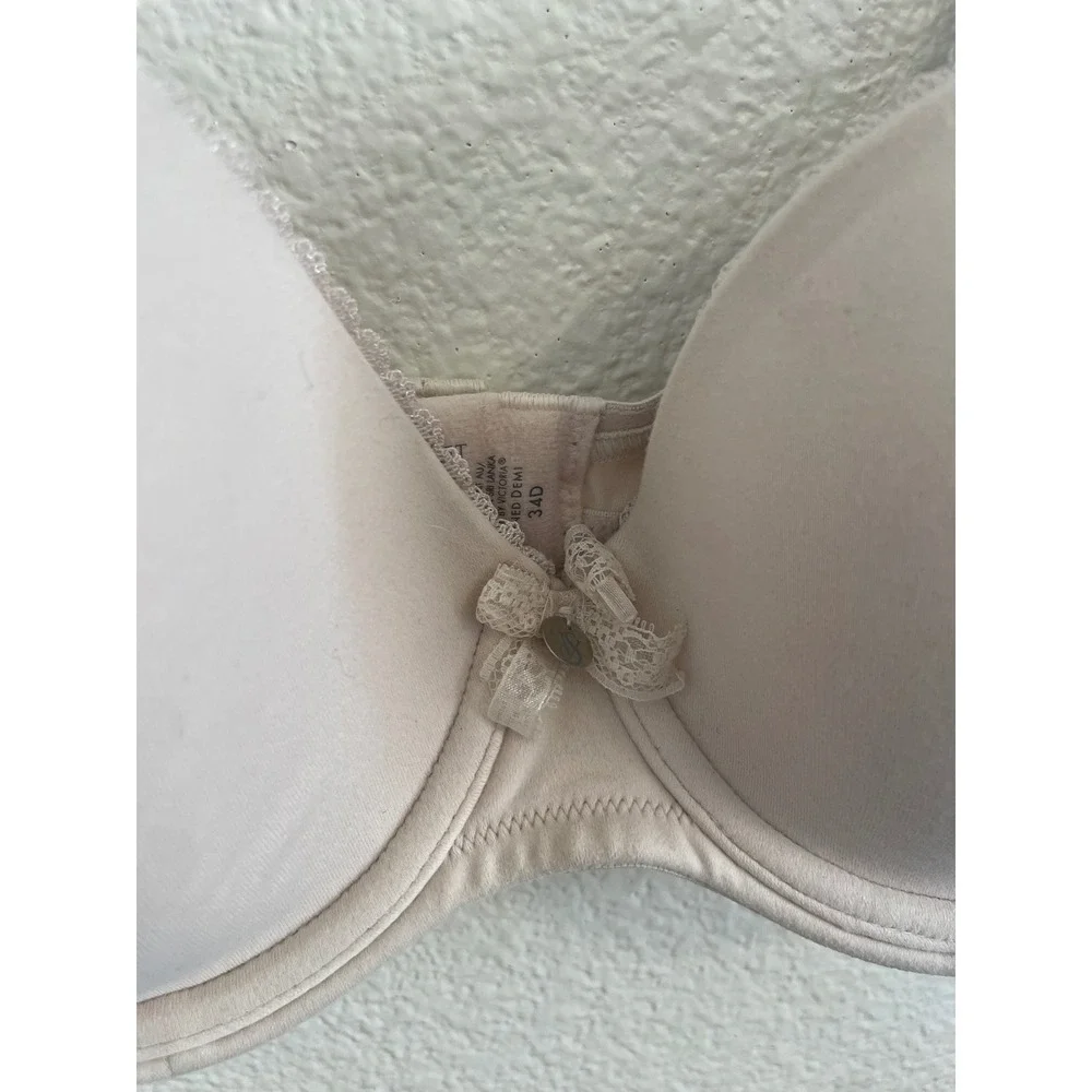 Victoria's Secret‎ 34D Smooth Demi T-Shirt Bra Beige Lace Trim Bow Detail